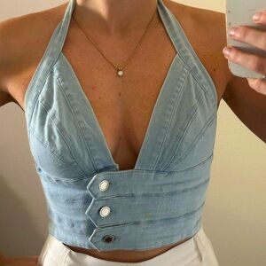 Paisley Denim Halter Top light color jeans top